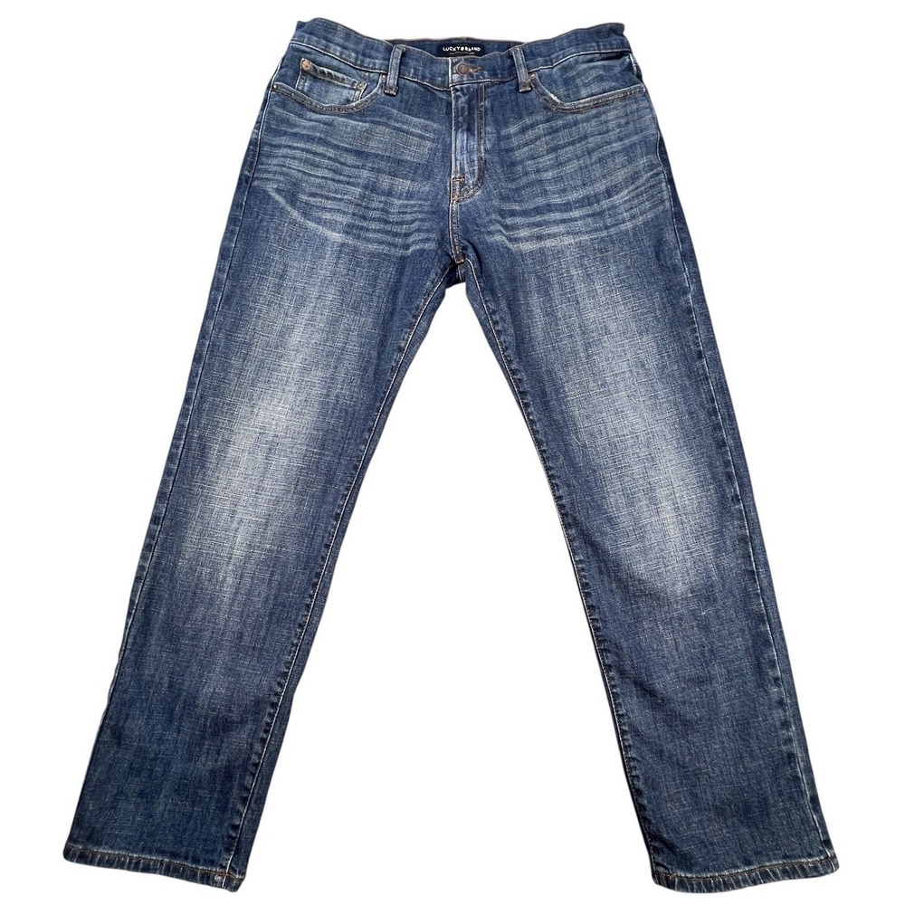 Lucky Brand Blue Jeans 221 Straight Leg Whiskered Denim Mens 34x30